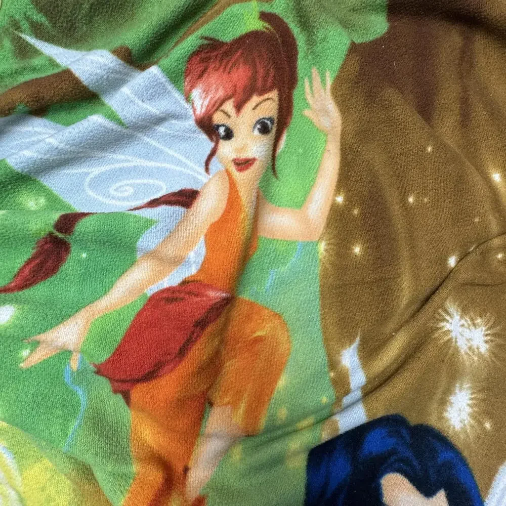 VTG Disney Tinker Bell Throw Blanket 40x50 Fleece Kids Disney Fairies Multicolor